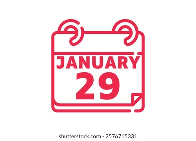 29 January calendar icon text page monthly web design on red and white background vector, icon, or illustration with the month of January 29