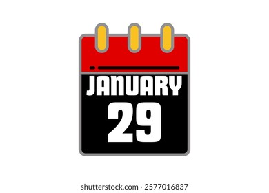 29 January calendar icon text page monthly web design on red, black, yellow and white background vector, icon, or illustration with the month of January 29