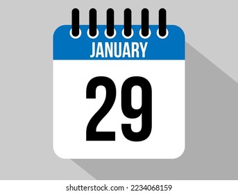 29 January calendar vector icon. Blue january date for the days of the month and the week on a light background