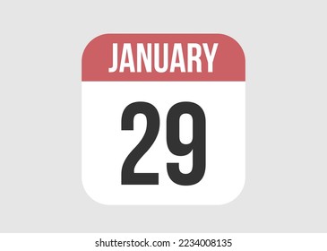 29 january icon isolated on background. January vector for day of week and month in red.