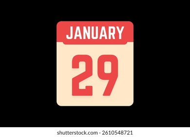 29 January icon text page monthly web design on coral, white, tangerine and black background vector, icon, or illustration with the month of January 29