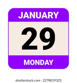 29 January, Monday. Date template. Useful design for calendar or event promotion. Vector illustration EPS 10 File. Isolated on white background. 