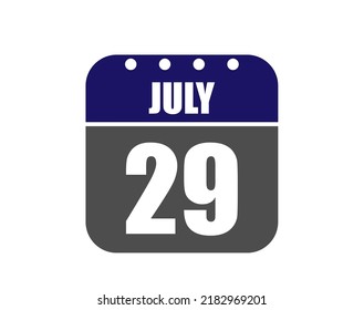 29 July calendar banner. July calendar icon in blue and gray.