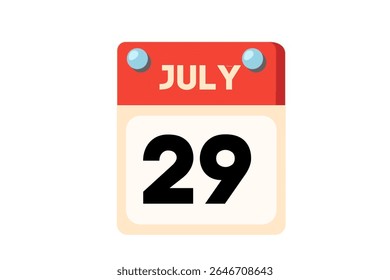 29 julio Diseño web mensual de la página del texto del icono del calendario en el Vector, el icono, o la ilustración del fondo del coral, del melocotón, del negro, del azul y del blanco con el mes de julio 29