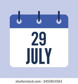 29 July Calendar, Isolated Vector Calendar.