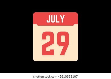 29 July icon text page monthly web design on coral, white, tangerine and black background vector, icon, or illustration with the month of July 29