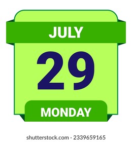 29 de julio, lunes. Plantilla de fecha. Diseño útil para la promoción de calendarios o eventos. Ilustración vectorial Archivo EPS 10. Aislado sobre fondo blanco. 