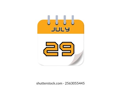 29 July month single day vector, illustration, calendar with yellow, black and white color background calendar July 29