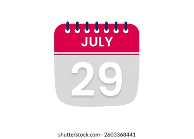 29 July month single day vector, illustration, calendar with red, off white and white color background calendar July 29