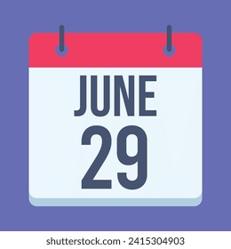 29 June Calendar. Blue Background. Vector Calendar.
