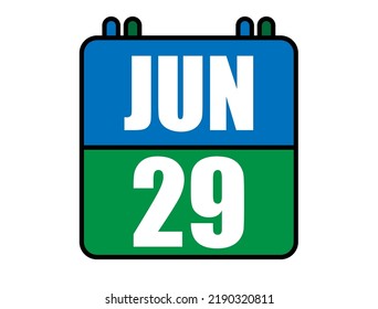 29 June calendar. Blue and green calendar page for June days. Vector isolated on white background.