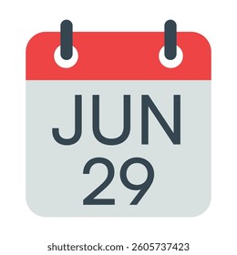 29 June Calendar Icon, Isolated Vector Calendar Icon.
