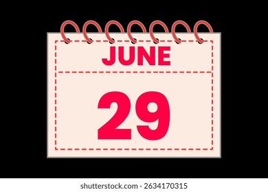 29 June calendar icon text page monthly web design on red, rose and black background vector, icon, or illustration with the month of June 29