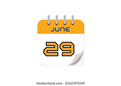 29 June month single day vector, illustration, calendar with yellow, black and white color background calendar June 29