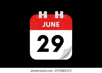 29 June month single day vector, illustration, calendar with red, gray, white and black color background calendar June 29