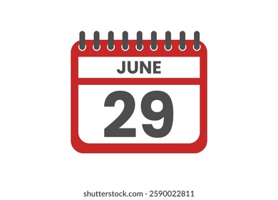 29 June month single day vector, illustration, calendar with red, black and white color background calendar June 29