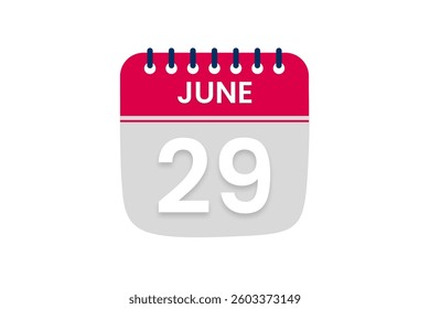 29 June month single day vector, illustration, calendar with red, off white and white color background calendar June 29