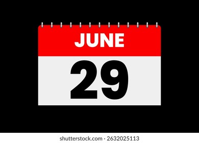 29 June month single day vector, illustration, calendar with red, off-white and black color background calendar icon of June 29
