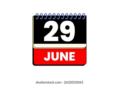 29 June month single day vector, illustration, calendar with red, black and white color background calendar icon of June 29