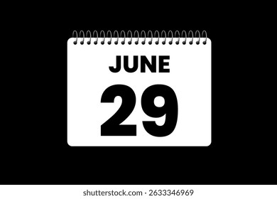 29 de junio mes Vector de un solo día, ilustración, calendario con el icono de calendario de fondo en blanco y negro del 29 de junio