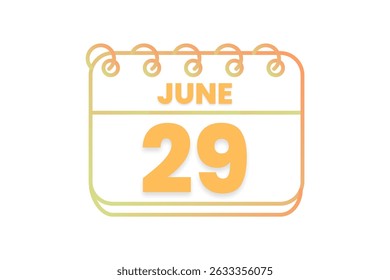 29 June month single day vector, illustration, calendar with orange, yellow, brown and white color background calendar icon of June 29