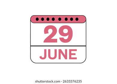 29 June month single day vector, illustration, calendar with peach, black and white color background calendar icon of June 29