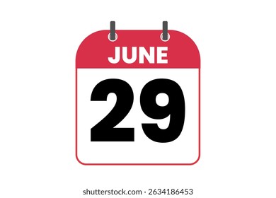 29 June month single day vector, illustration, calendar with red, black and white color background calendar icon of June 29