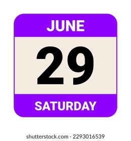 29 June, Saturday. Date template. Useful design for calendar or event promotion. Vector illustration EPS 10 File. Isolated on white background. 