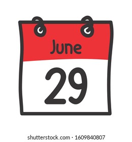 29 June. Vector flat daily calendar icon. Date and time, day, month. Holiday
