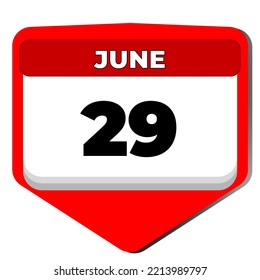 29 June vector icon calendar day. 29 date of June. Twenty ninth day of June. 29th date number. 29 day calendar. Twenty nine date. International of the Tropics. Vector illustration