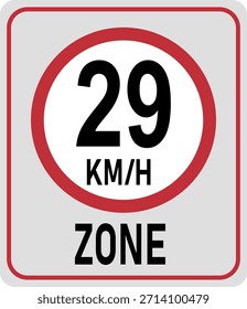 29 km/h de zona-limite de velocidade. Ilustração vetorial
