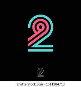 29 logo. 2 and 9 monogram consist of pink and green lines, isolated on a dark background. Monochrome option.