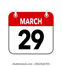 29 March, calendar date icon on white background.