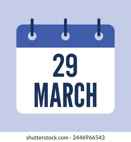 Kalender 29. März. Grauer Hintergrund. Vektorgrafik-Kalender.