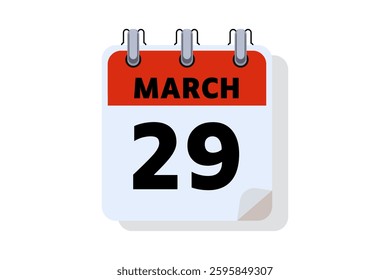 29 March calendar icon text page monthly web design on red, black and white background vector, icon, or illustration with the month of March 29