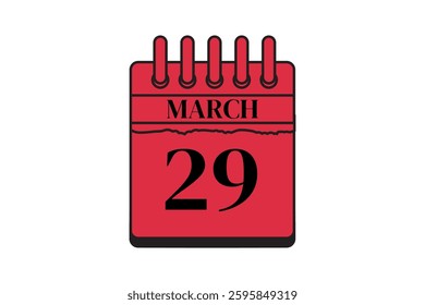29 March calendar icon text page monthly web design on red, black and white background vector, icon, or illustration with the month of March 29