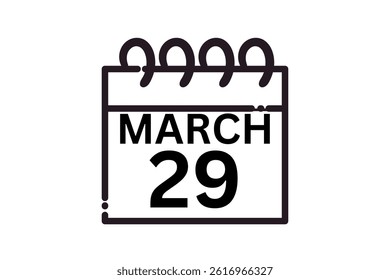 29 March calendar icon text page monthly web design on black and white background vector, icon, or illustration with the month of March 29