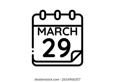 29 March calendar icon text page monthly web design on black and white background vector, icon, or illustration with the month of March 29