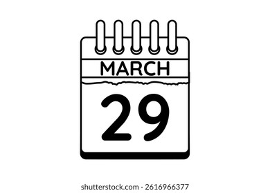 29 March calendar icon text page monthly web design on black and white background vector, icon, or illustration with the month of March 29