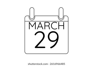 29 March calendar icon text page monthly web design on black and white background vector, icon, or illustration with the month of March 29