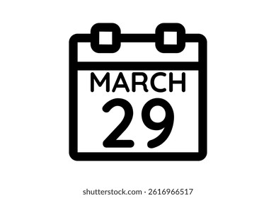 29 March calendar icon text page monthly web design on black and white background vector, icon, or illustration with the month of March 29