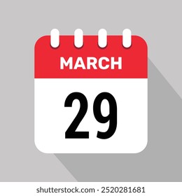 Fondo de Vector de icono de calendario de 29 de marzo. Símbolo de programación de Vector.