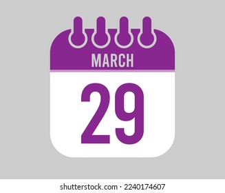 Vector del calendario 29 de marzo. Icono para los días de marzo en el calendario púrpura
