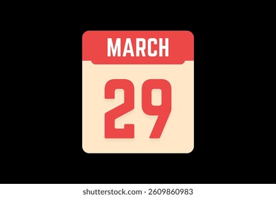 29 March icon text page monthly web design on coral, white, tangerine and black background vector, icon, or illustration with the month of March 29