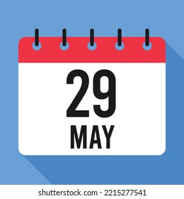Calendario del 29 de mayo. Fondo Azul. Calendario de vectores.