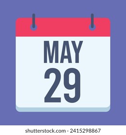 Calendario del 29 de mayo. Fondo Azul. Calendario de vectores.
