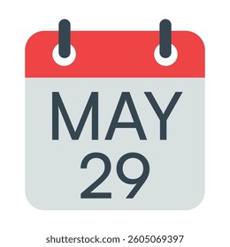 29 May Calendar Icon, Isolated Vector Calendar Icon.