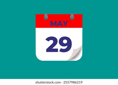 29 May calendar icon text page monthly web design on red, and blue background vector, icon, or illustration with the month of May 29