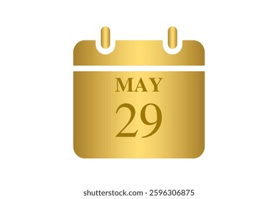 29 May calendar icon text page monthly web design on Golden and white background vector, icon, or illustration with the month of May 29