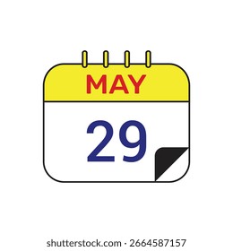 Ilustración de diseño de Vector de icono de calendario del 29 de mayo